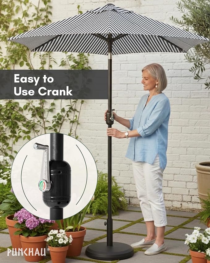 6 Ft Outdoor Patio Umbrella - Outdoor Umbrella for Patio, Pool, Table, Garden, Deck, & Beach - Easy Open/Close Crank and Push Button Tilt Adjustment - Black & White Striped Market Umbrellas