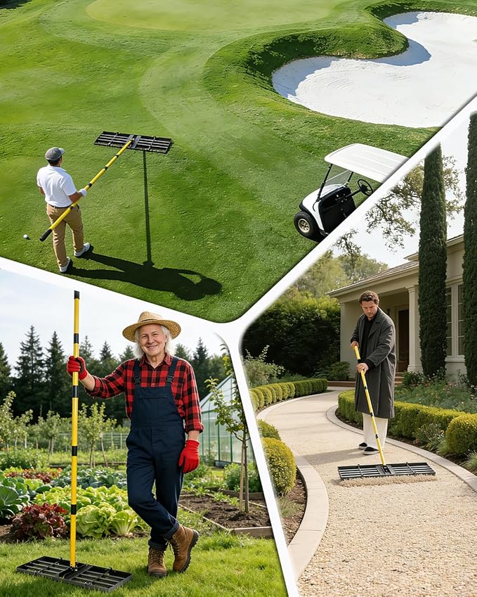 Joyhalo Lawn Leveling Rake, 48 Inch Yard Lawn Leveling for Soil with 78" Adjustable Steel Handle, Heavy Duty Effort Saving Landscape Lawn Leveler for Yard Garden Golf Course Soil Sand Dirt Grass