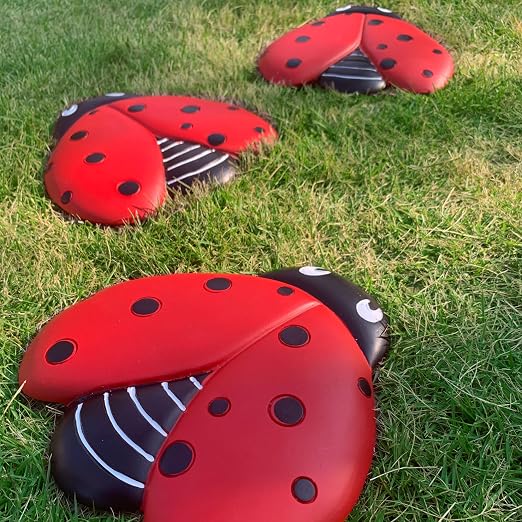 Set of 3 Ladybug Stepping Stones Outdoor, Garden Decorations for Patio Pathway Walkway, Decorative Stone Yard Decor for Flower Beds & Door Garden