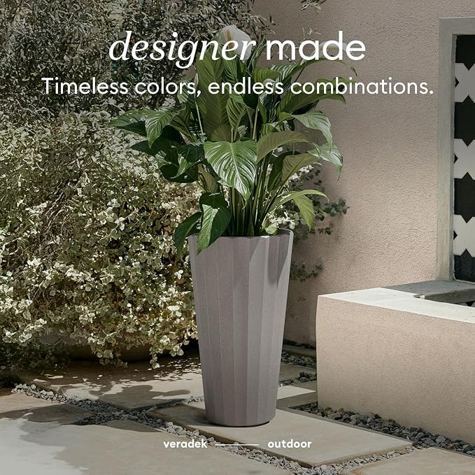 Veradek Column Series 26" Tall Outdoor Planter for Porch & Patio | Durable Plastic-Stone Material w/Shelf | Modern Décor for Plants & Flowers