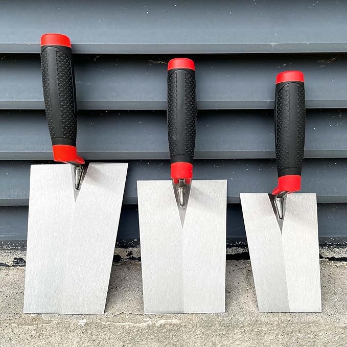 Bucket Trowel 3pcs/Set, Trowel Masonry Hand Tool Set, Carbon Steel Flat Bucket Brick Trowel Tool with Soft Grip Handle Concrete Tool (Black-C Set)