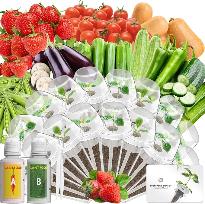 LYKOCLEAN 16-pod Fruits Seeds Pod Kit for, iDOO, Ahopegarden Hydroponics Growing System, 350+ Seeds (Include Red Strawberry, Tomato, Green Pepper, Eggplant, Peas, Cucumber, Okra, Pumpkin)