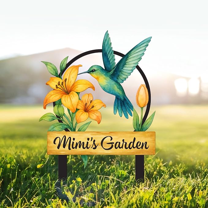 Personalized Metal Yard Sign for Mother's Day, Bird & Flower Design, Gift for Garden Lovers, Metal Sign, Garden Decor