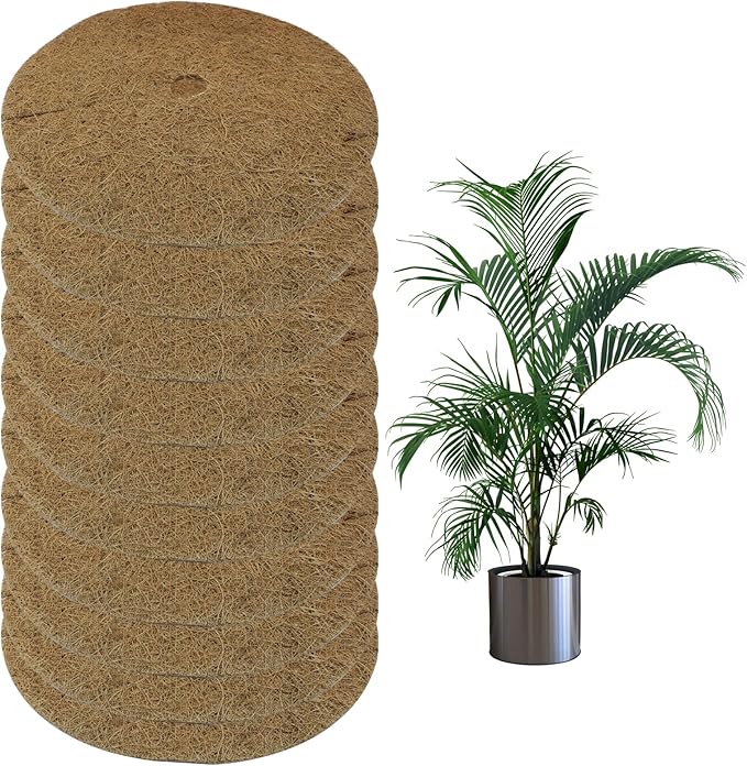 10Pcs 11.8 Inch Coconut Fiber Mulch Ring Tree Plant Protector Mat, Coco Coir Tree Protection Ring Mats for Indoor, Outdoor