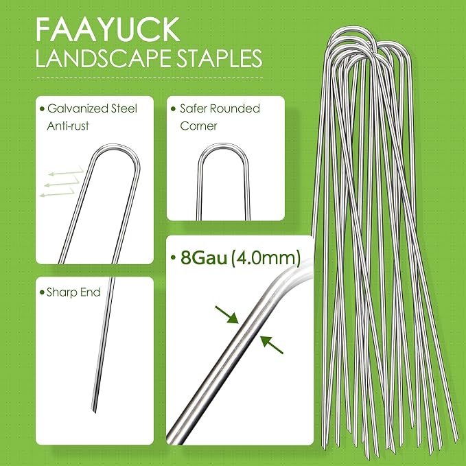 12 Inch Landscape Staples, 12/25/50/100 Pack Galvanized Garden Stakes, 8 Gauge Heavy Duty U-Shaped Ground Stakes for Weed Barrier Fabric, Irrigation Tubing, Fence, Outdoor Decorations