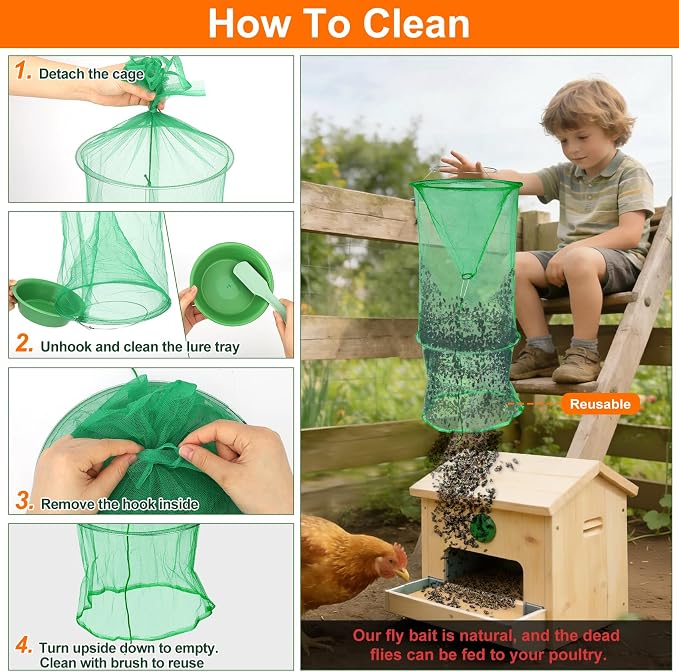 10 Pack Reusable Ranch Fly Traps Outdoor Hanging, Fly Catcher Killer Hunter Cage Control, Farm Horse Stable Fly Trap for Orchard, Barn, Garden