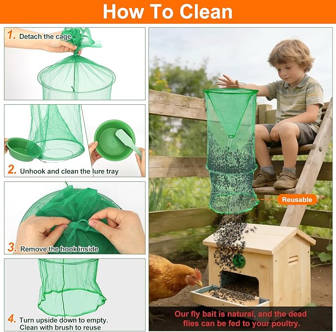 6 Pack Reusable Ranch Fly Traps Outdoor Hanging, Fly Catcher Killer Hunter Cage Control, Farm Horse Stable Fly Trap for Orchard, Barn, Garden