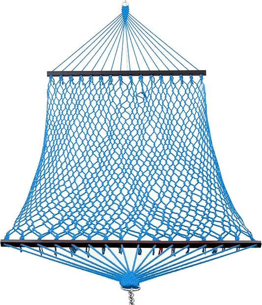 GAFETE Single Rope Hammocks for Outside, Traditional Hand Woven Cotton Hammock with Hardwood Spreader Bar, Max 450 lbs Capacity (Lake Aqua, Small)