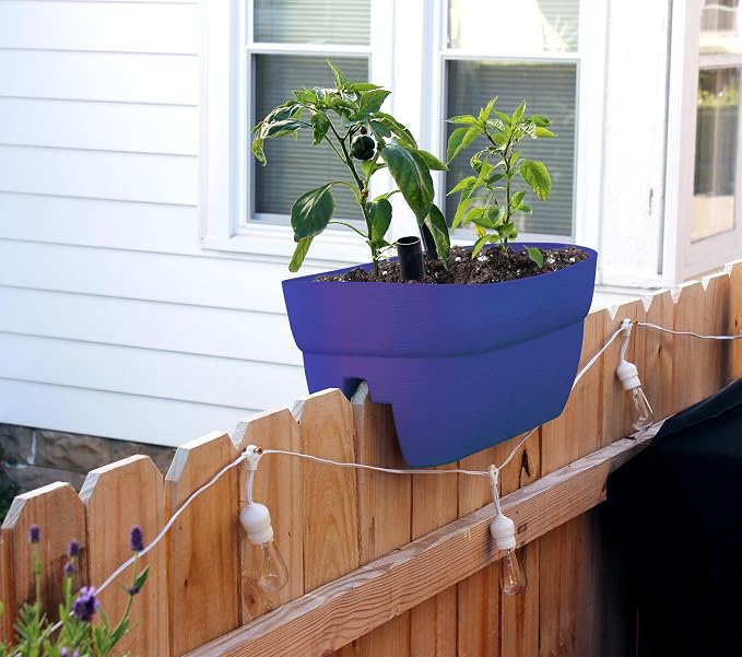 Emsco Group Bloomers Railing Planter with Drainage Holes- 24” W- Cobalt Blue