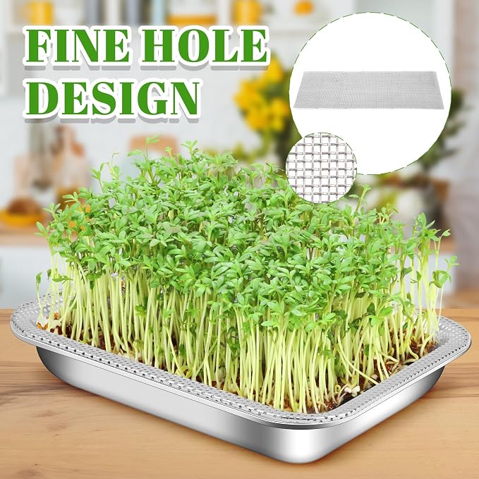 9 Pcs Seed Sprouting Kit Seed Sprouter Growing Tray Microgreens Growing Kit Stainless Steel Plant Germination Tray with Filter Pad Mesh Mat Bean Sprout Grower for Beans Broccoli Alfalfa Wheat Grass