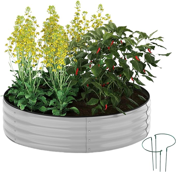 ZFHgarden Galvanized Planter Outdoor Galvanized Metal Planter Round Raised Garden Bed Kit for Gardening Outdoor 1PC Gray 2X2X1FT
