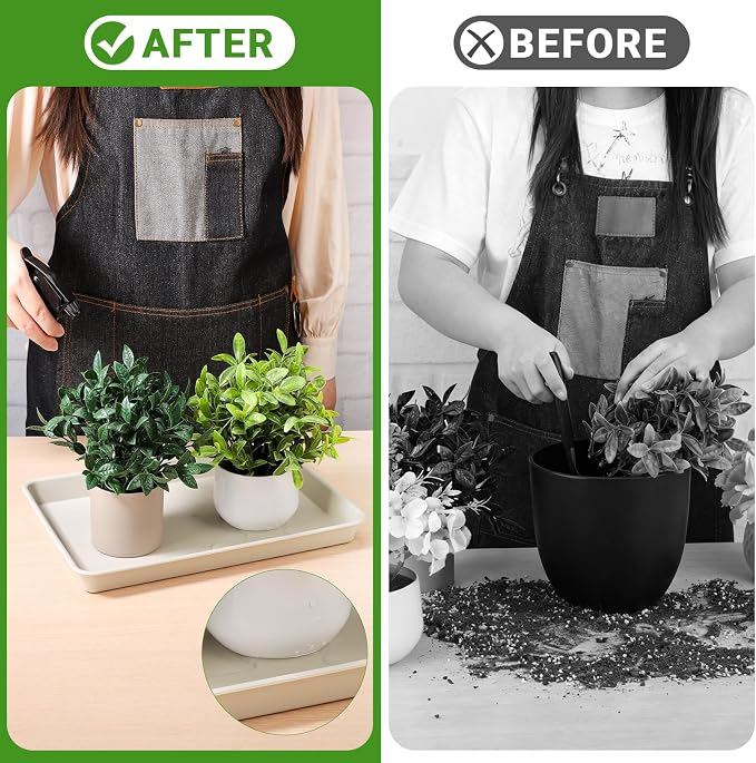 GREANER Rectangle Plant Tray 13 Inch, Beige Seed Starting Trays for Indoor Outdoor Plants, Plastic Plant Saucers for Garden, Windowsill, Greenhouse