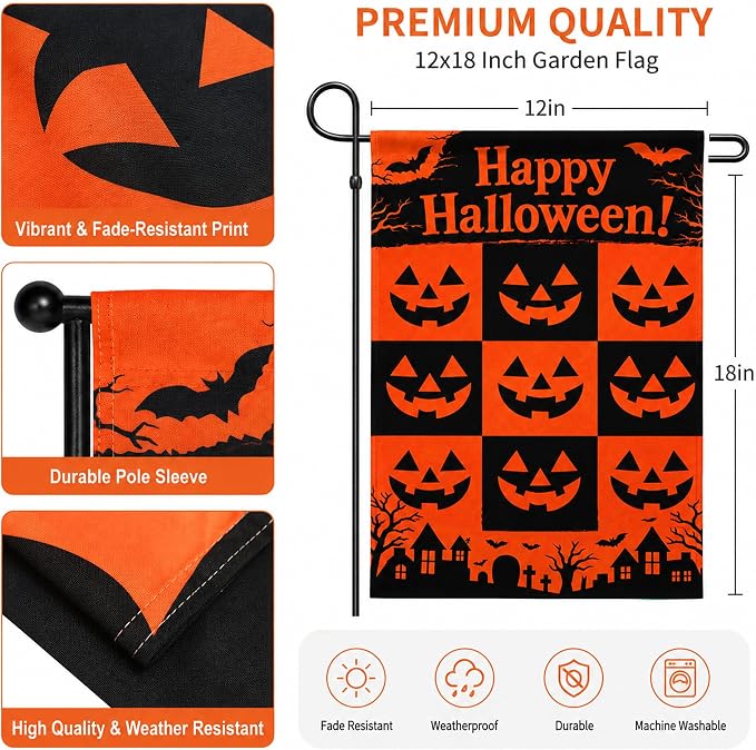 Halloween Decorations - Happy Halloween Garden Flag | Halloween Decor Double Sided Backdrop Banner | Halloween Party Favors Supplies Outdoor Outside Decor for Garden Yard Porch Patio Lawn