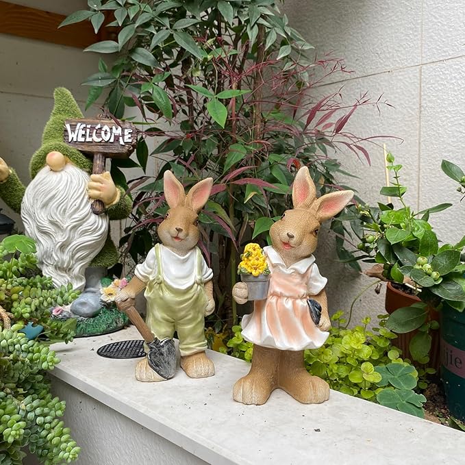 Bunny Outdoor Statues, Garden Bunnies Outdoor Decor Resin Adorable Bunny Statue for Garden Patio Yard Lucky Rabbit Statue Grandma Mom Women Dad Gifts,8.1 inch (2 Pack)