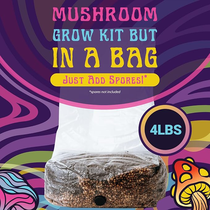 SPORE SORCERY 4 LB All-in-One Grow Bag: Up to 32oz of Mushrooms! Nutrient-Enhanced, Injection Port, Just Add Your Own Spores & Grow Like Magic (4 LB Bag)