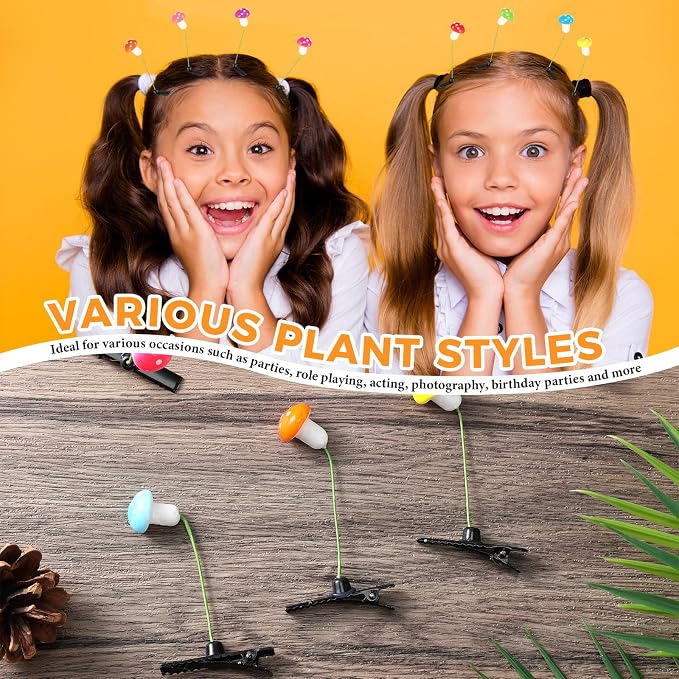 Tigeen 100 Pcs Rave Sprouts Bean Sprout Funny Hair Clips Mixed Style Plant Hairpins Hair Accessories for Home Party Irish(Mushroom)
