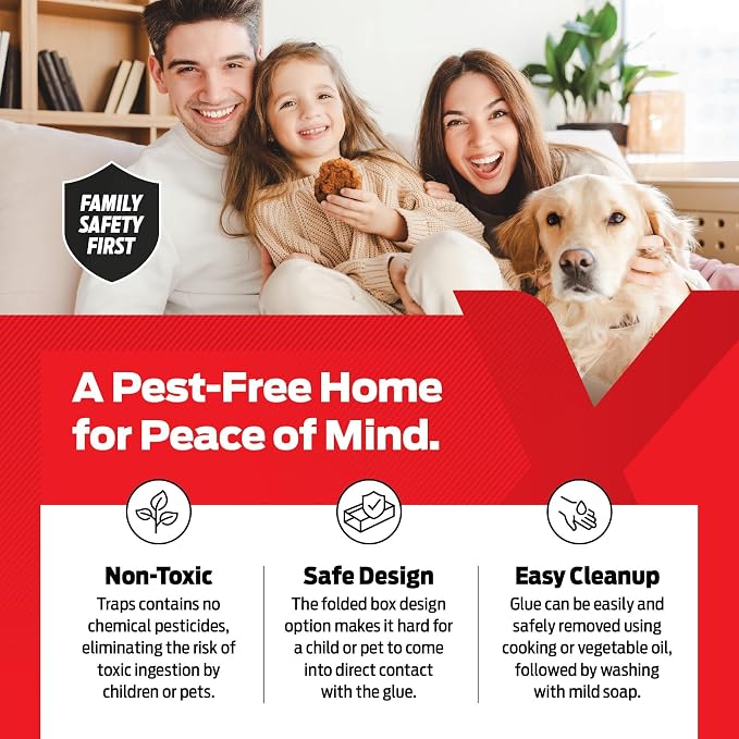 Glue Traps for Mice & Bugs – Safe Around Children & Pets – Strong Adhesive Glue for Bugs, Insects & Cockroaches – Easy to Use & Clean – Sticky Glue Traps for Indoor Use (288 Pack)