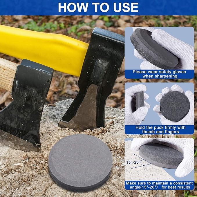 Axe Sharpener Sharpening Dual Grit Multipurpose Sharpener Puck Tool Stone Whetstone with Flannel Bag for Hatchet Garden Tools, 240 Grits and 400 Grits