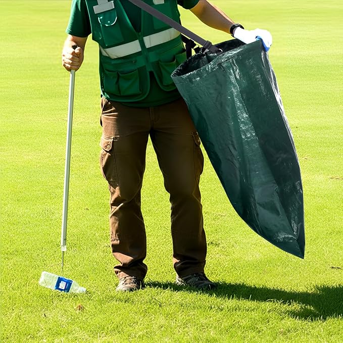 Faccito Litter Bag with Shoulder Strap Trash Pickup Bag Holder Lawn Leaf Chute Vinyl 4.45 Cubic Feet No Bending Portable Trash Picker Grabber for Patio Yard Garden Wear Gloves When Assembling(Green)