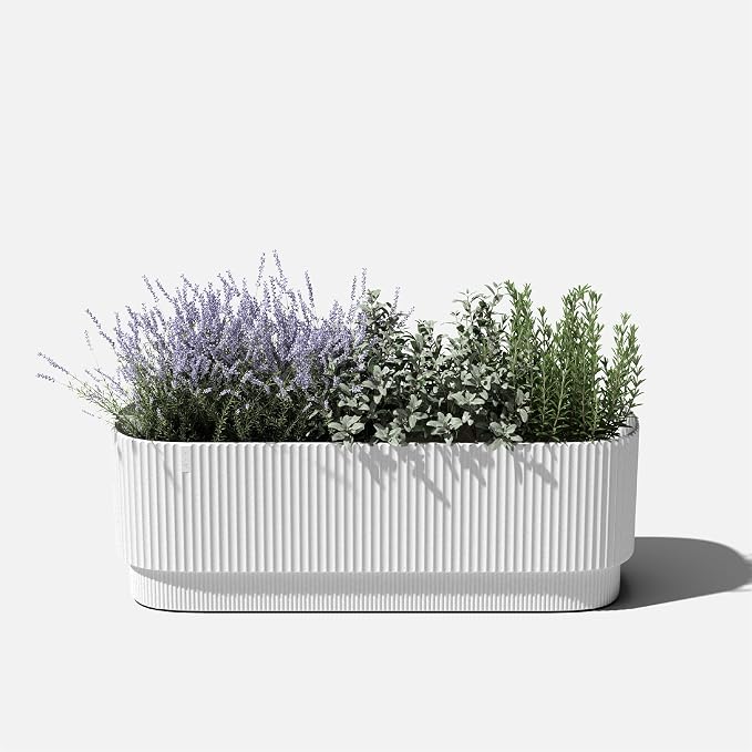 Veradek Demi Series Long Planter for Porch, Patio, Backyard | Durable Plastic-Stone Composite Material | Modern Décor for Shrubs, Flowers