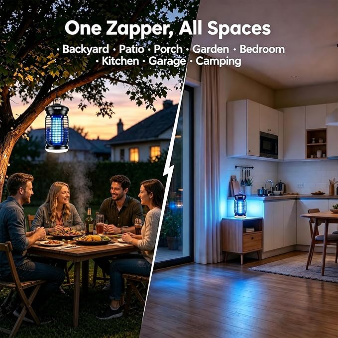 LUOJIBIE Electric Bug Zapper Outdoor & Indoor Mosquito Killer | 4200V High Voltage Grid, Waterproof Design, UV+LED Dual Light Trap Flying Insects; Fits Backyard, Patio, Home & Garage