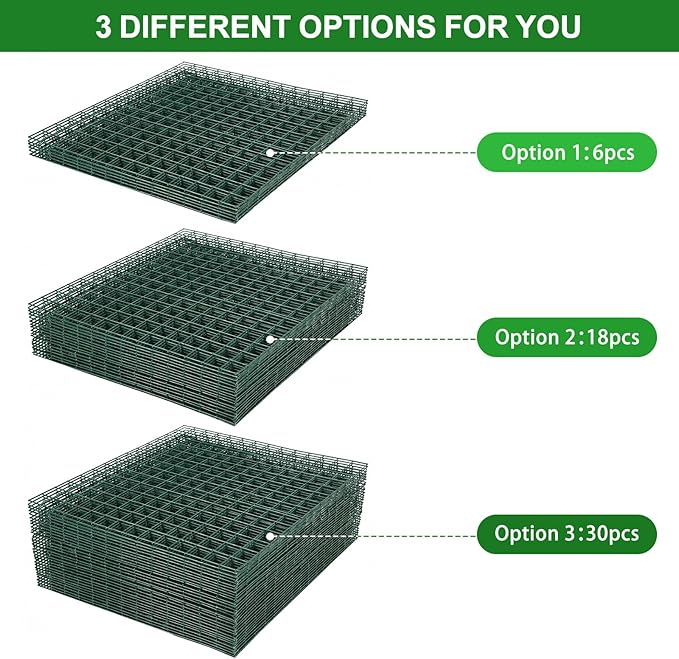 Plant Protectors from Animals - DIY Reusable Plant Cages for Outdoor Plants, Square Mesh Plant Covers Kits, 12"x12" Panels (6/18/30 Pcs) (6, Dark Green)