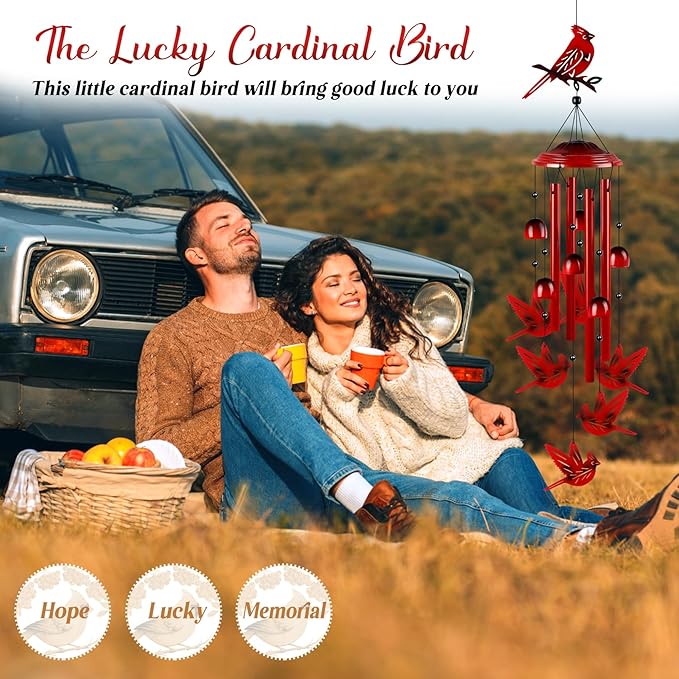 YHmall Cardinal Wind Chimes for Outside, Dad Gifts Soothing Tones Memorial Wind Chime for Garden, Yard, Patio Decor, 35" Cardinal Gifts for Women Windchimes Outdoors for Christmas, New Year