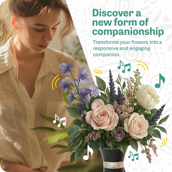 Interactive Robotic Charcoal Black Vase for Flower Bouquets | Bluetooth Capable, Touch Sensitive Floral Holder | Record a Message for Mother's Day, Birthdays, Anniversaries | 6x9 Inches