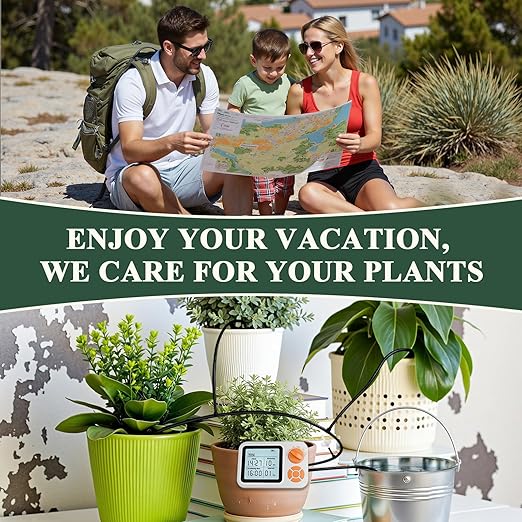 Automatic Watering System for Potted Plants, Indoor Auto Plant Waterer with Programmable Timer, Soil Moisture Sensor self Watering Device for 15 Plants, Ideal for Travel, Vacation, Away