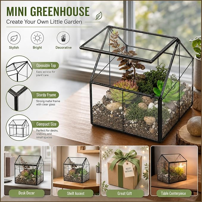 Ferrisland Glass Plant Terrarium Container Wardian Case Indoor Small Succulent Terrarium Planter w/Door for Tabletop Decor DIY - 4.9"x4.3"x4.3"
