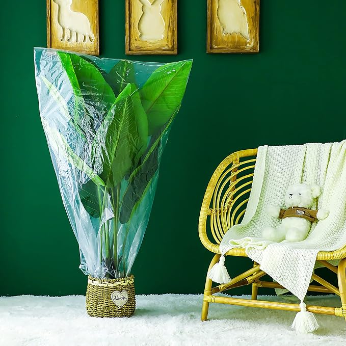 6 Pcs Winter Plant Covers Freeze Protection Small Plastic Clear Film Cover Shelter Bags Waterproof Frost Cloth for Outdoor Plants Greenhouse Garden Rain Frost Protection(27.6 x 43.3 Inch)