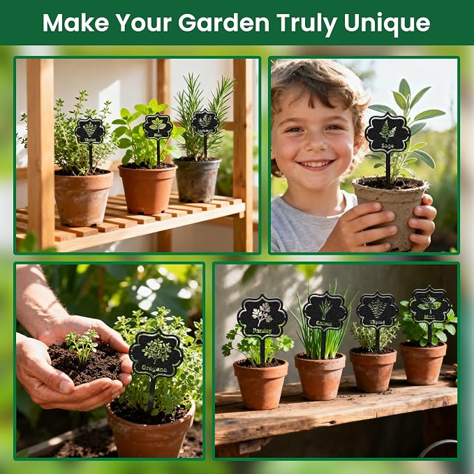 CUTHOLLOW 8PCS Metal Plant Markers Stakes Herbs for Outdoor Indoor, 3.5"x7" Waterproof Cute Garden Plant Labels Signs Tags for Farmhouse Greenhouse Decor - Funny Gardening Gifts