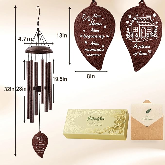 House Warming Gifts New Home, 32" Bronze Wind Chimes Housewarming Gifts, New Home Gift Ideas for Women Men Homeowners Couples Family Friends, Unique First Home Gift for Apartment Decor
