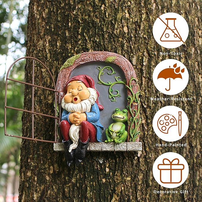 Outdoor Garden Statues, Resin Gnome Tree Hugger Faces, Whimsical Yard Sculpture, Durable Garden Peeker Art, Waterproof & Handcrafted, Unique Christmas Decorations Outdoor Ornament Gift
