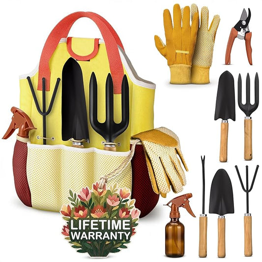 10 Pcs Gardening Tool Set for Women – All-in-One Garden Tools Set with Handy Tote Bag, Ergonomic Design & Rust-Resistant Steel – Gardening Tools for Women for Easy Garden Care & Gifts for Plant Lovers