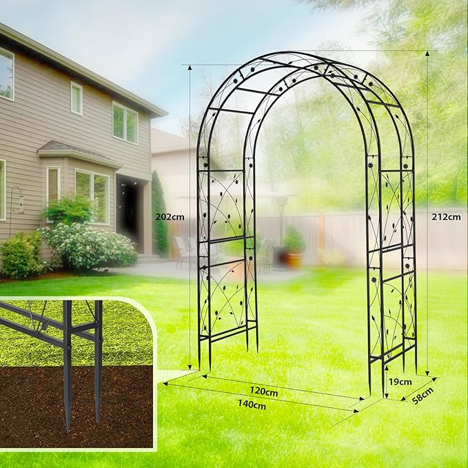 VINGLI Garden Arbor, Arch Archway for Wedding Ceremony Party, Steel Garden Trellis for Plant Climbing, Christmas Garden Decorations Pergola for Garden, Backyard, Lawn (Black, 83.9x55.1x22.8)