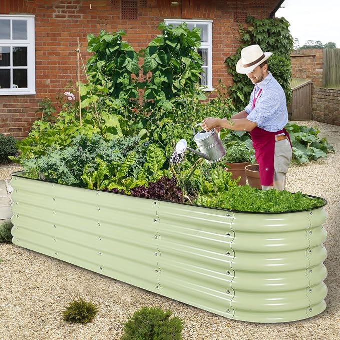 Aoodor 9-in-1 Modular Aluzinc Metal Raised Garden Bed, 89" L x 17.7" W x 17" H, Outdoor Planter Box for Vegetables, Flowers, and Herbs, Olive Green