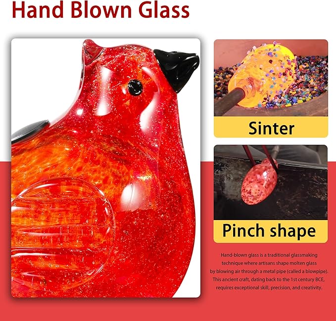 Plant Watering Globes, Bird Glass Self Watering Planter Insert - for Indoor & Outdoor Plants - Glass Plant Water Globes for Daily Use, Planter Spikes to Support Indoor & Outdoor Plant Health, Red