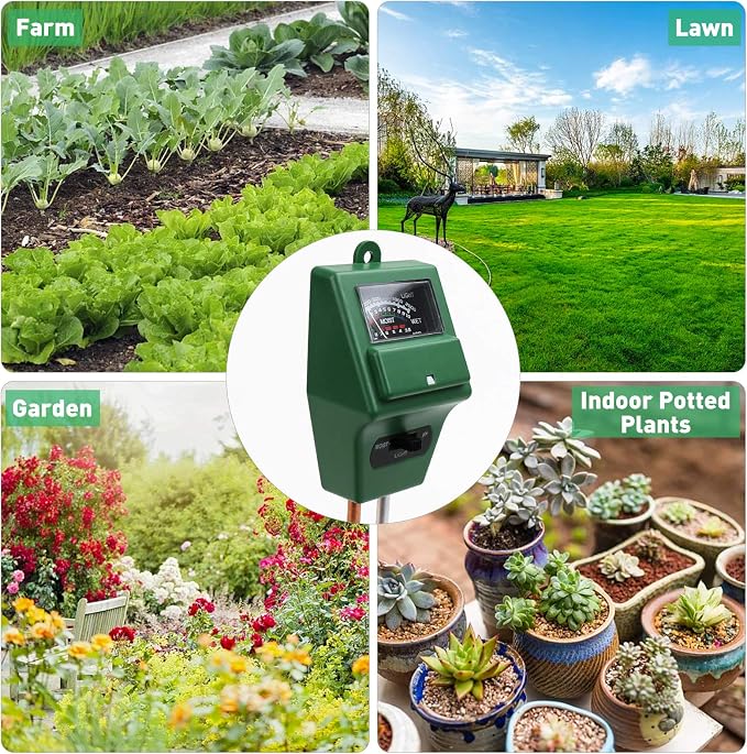 Soil Moisture Meter, 3-in-1 Soil Test Kit for PH/Moisture/Light, PH Tester Water Meter for Plants Indoor Outdoor, Soil Hygrometer Testing Probe Sensor Analyzer Detector for Lawn Farm Gardening Tools