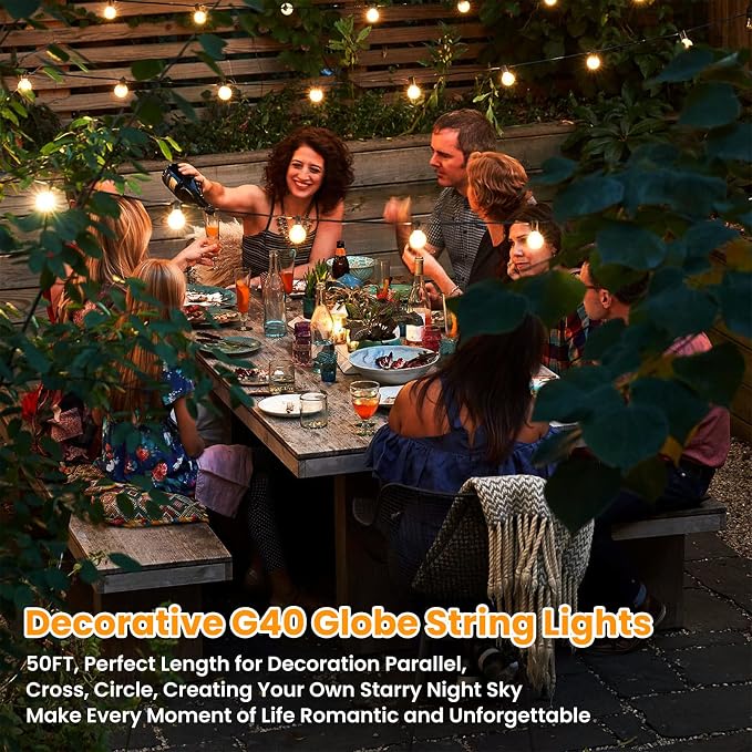 Bosceos 50FT Outdoor G40 LED Globe String Lights Dimmable Waterproof Shatterproof Light Strings with 25 Bulbs Connectable Commercial Hanging Lights for Christmas Patio House Backyard Balcony Party