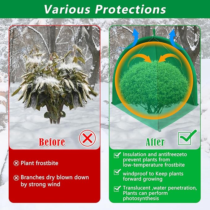 2 PACK Winter Plant Covers Freeze Protection Shrub Covers for Winter Frost Protection for Plants in Winter Warm Plant Tent Protecting Fruit Potted Plants Tree From Freezing Animals Eating (22x22x23)