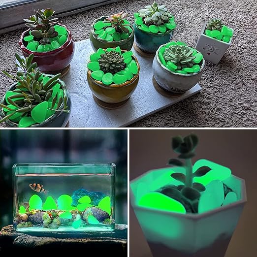 NAMTSO Glow in The Dark Rocks Outdoor, 200 pcs Green Solar Rocks for Landscaping, Outdoor Decor Glow in The Dark Stones, Glowing Pebbles for Garden Backyard Patio Lawn Pond Fish Tank Aquarium Decor