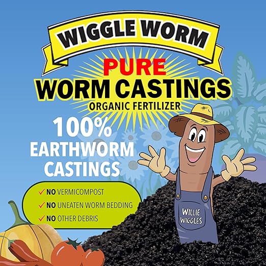 Wiggle Worm 100% Pure Organic Mineral-Dense Worm Castings Fertilizer, 30lbs - Improves Soil Fertility and Aeration for Growing Better Houseplants, Vegetables, and More