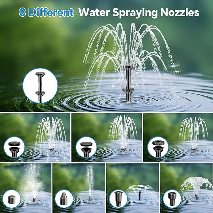 POPOSOAP 8W Solar Pond Filter with Built-in 3000mAh Battery Backup, Solar Fountain Pump for Small Ponds, Pond Filter Keeps Water Clean & Flowing for Bird Bath, Fish Tank, DIY Water Features P3081D