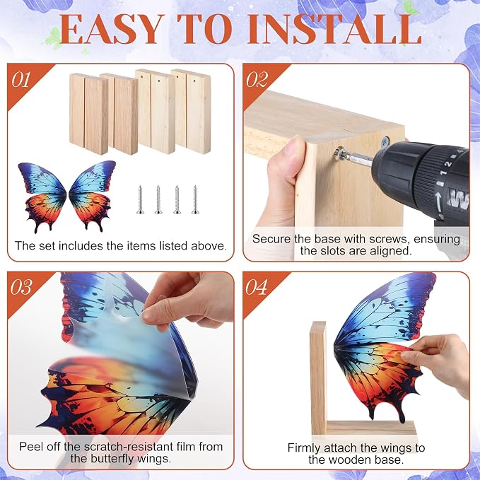 Decorative Butterfly Bookends Wooden Acrylic Butterflys Bookend Modern Bookshelf Decor Accent Book Stopper Decor for Home Farmhouse Shelves Office Lover Gift(Aglais Butterfly)