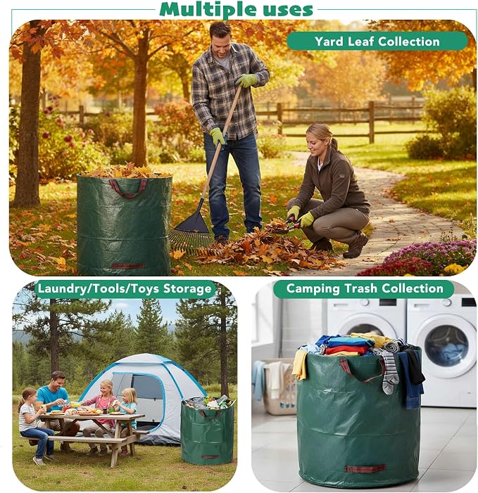 72 Gallon Yard Waste Bags with 1 Pair Garden Gloves, 2 Pack Leaf Bags Reusable with Reinforced Handles, Heavy Duty Lawn Trash Bag for Party and Camping Trash Recycling