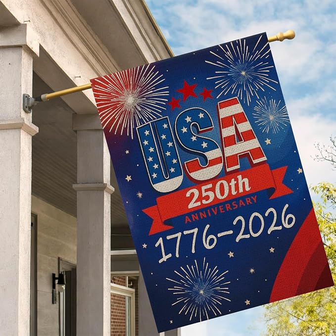 250 Anniversary Usa Garden Flags for Outside, 250 Anniversary USA Flag with Fireworks Design, 1776-2026 Patriotic 4th of July Decorations Yard Sign Double-Sided Waterproof House Flag 28x40 Inch 250 Year American Flag