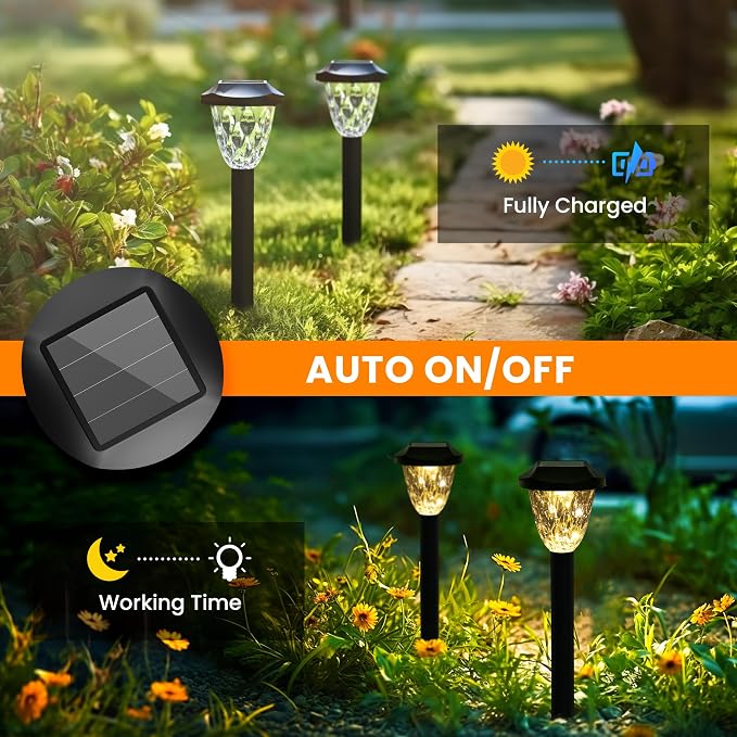 GIGALUMI 8 Pack Solar Lights Outdoor, Solar Pathway Lights with Great Pattern, Waterproof Auto On/Off Solar Powered Light for Outside Yard Garden Walkway Driveway Lawn Pathway