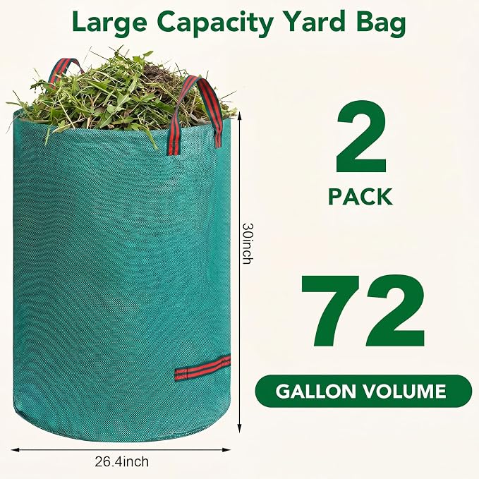 Dntorx 72 Gallons Reusable Yard Waste Bags, 2 Packs Lawn and Leaf Bags With Reinforced Handles, Collapsible Garden bag For Leaves,Grass,Storm Debris,Construction Waste, Standable&Foldable