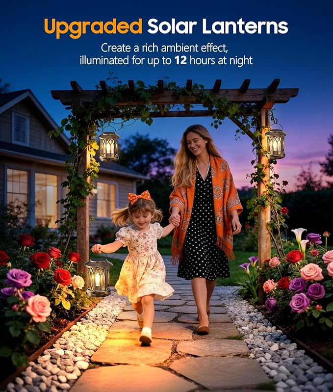 Solar Lantern Outdoor Lights with Wall Mount Kit, 2 Pack Upgraded Solar Lanterns Outdoor Waterproof, Hanging Solar Lights for Outside Decorative Yard Patio Path Porch Garden(Antique Copper)